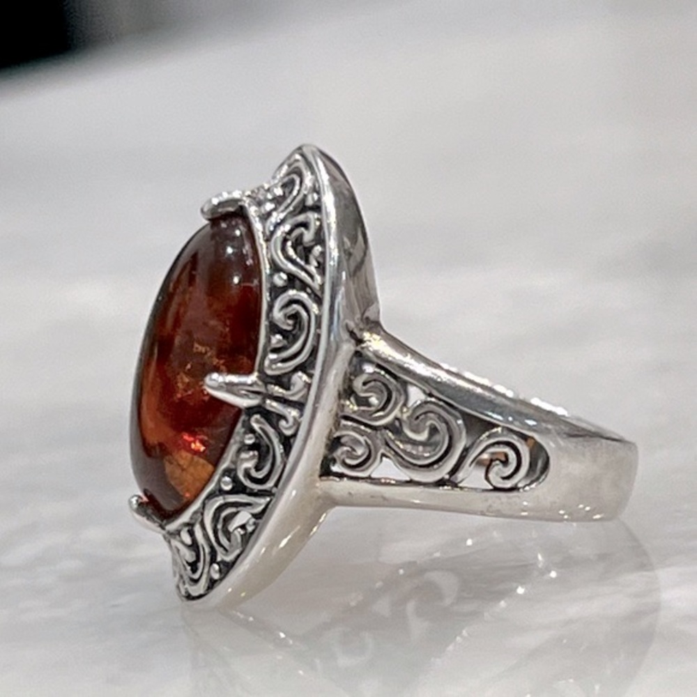 Baltic Amber Sterling Silver Openwork Ring - image 5